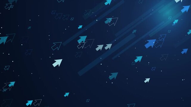 Blue digital arrows ascend in data streams with subtle light flares cinematic motion for technology concepts