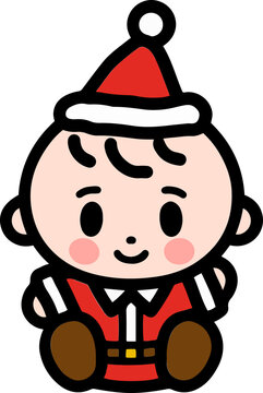 Cute Hand Drawn Christmas Boy Wearing Santa Hat Icon, Holiday Child Illustration