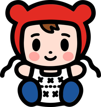 Cute Hand Drawn Christmas Girl in Red Hood Icon, Festive Winter Holiday Illustration