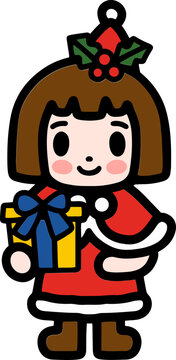 Cute Hand Drawn Christmas Child with Gift Icon, Festive Holiday Character Illustration