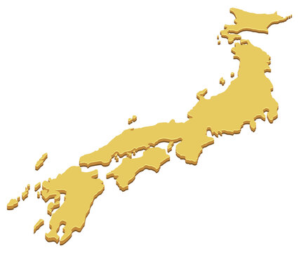 3D isometric map of Japan representing East Asian geography, national territory, local tourism, travel destinations, and administrative land location (cut out)