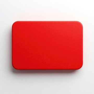 Solid bright red rectangular shape with rounded corners on white background. Minimalist 3D object features soft shadow, matte finish. Clean graphic element provides ample copy space for modern design