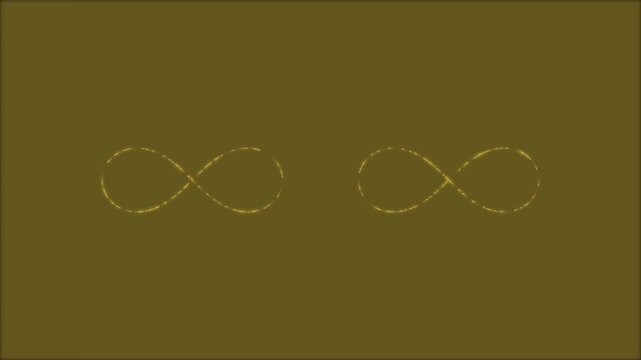 Infinite loop symbol animated in golden lines on olive background with subtle movement for concept of eternity
