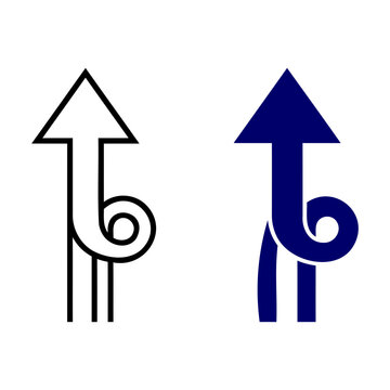 U-turn arrow sign with curly design element u turn direction navigation movement