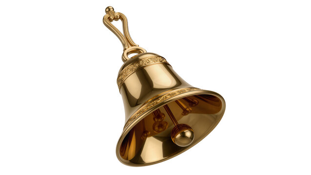 Ornate golden hand bell with decorative engravings, isolated on transparent background