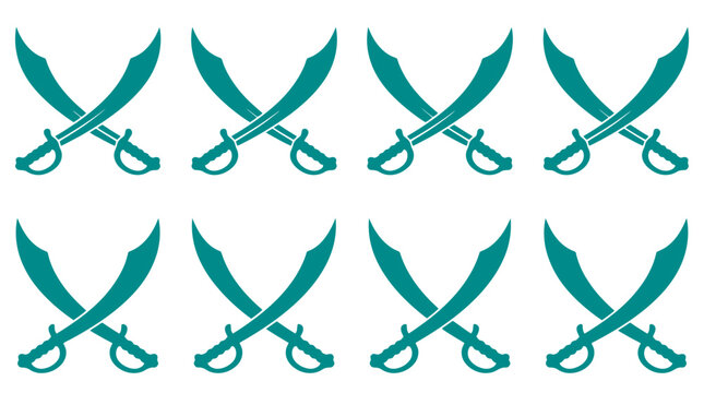 Eight Crossed Sabers: A pattern of eight teal-colored sabers, crossed in pairs, creating a symmetrical and striking graphic element.