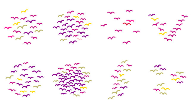 Colorful Flying Bird Swarm Silhouette Vector Illustration for Nature Backgrounds, Wildlife Conservation Posters & Creative Graphic Design (EPS)