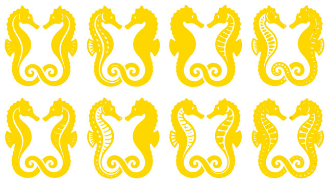 Yellow Seahorse Pattern Symmetrical Marine Life Vector for Ocean Conservation, Educational Materials & Childrens Book Illustrations (EPS)