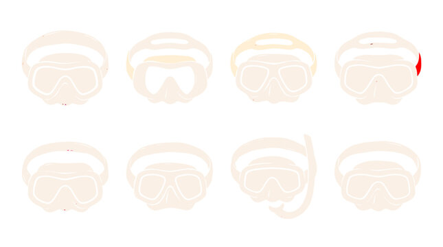 Diving Mask and Snorkel Equipment Vector Icon Set for Scuba Diving Gear, Summer Vacation & Underwater Sports (EPS)
