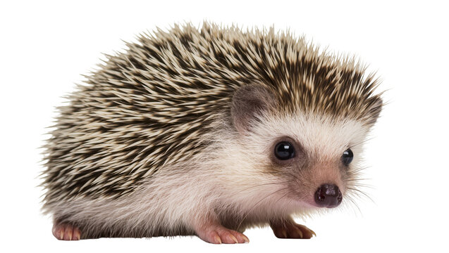 Small African pygmy hedgehog with spiky quills, isolated on transparent background