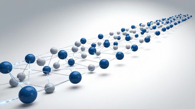 Abstract 3d Network Structure With Connected Blue and White Spheres Representing Data Connectivity