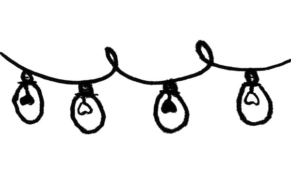 Hand drawn string lights doodle garland vector illustration isolated on transparent background PNG
