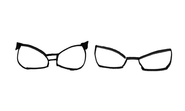 Hand Drawn Black Ink Eyeglasses Frames Doodle Set Isolated on Transparent Background PNG