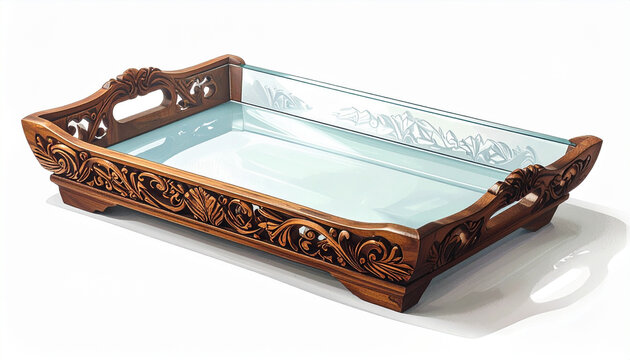 Wooden tray with glass surface