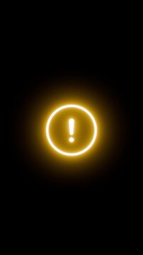 Flashing red, yellow, blue, green neon exclamation mark inside a circle on black background, urgent alert notification animation loop for danger, error, emergency and security concepts.