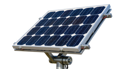 Small solar panel with metal frame and mounting bracket, isolated on transparent background © Aliona