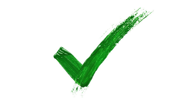 Green brush stroke check mark symbol, isolated on transparent background