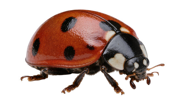 Red ladybug with black spots, isolated on transparent background