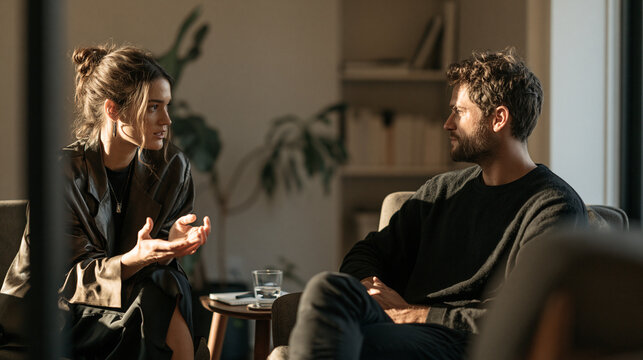Young Woman Talking to Therapist or Counselor During Mental Health Consultation