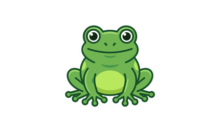Naklejka premium Cute green cartoon frog sitting front view