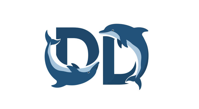 Two Dolphins Jumping Around DD Letters Logo