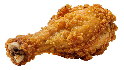 Crispy golden fried chicken drumstick with textured breading, isolated on transparent background © Sorin