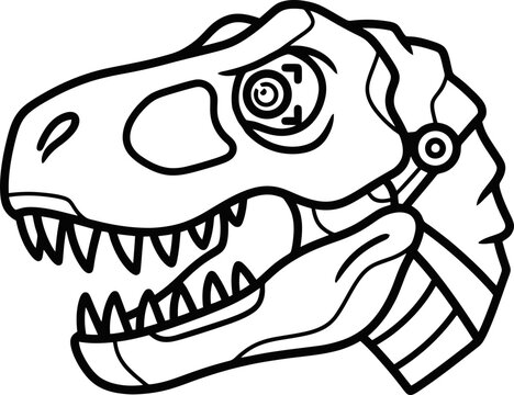 Mechanical Tyrannosaurus Rex Robot Head Icon With Plate Jointed Metal Jaws and Optical Scanning Lenses Monoline Style