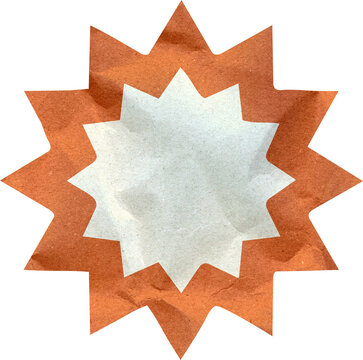 Crumpled Paper Starburst Shape Layered Kraft Paper Cutout with Wrinkled Texture for Sale Tag Graphic Design Element Retro Badge Sticker and Scrapbook Decoration