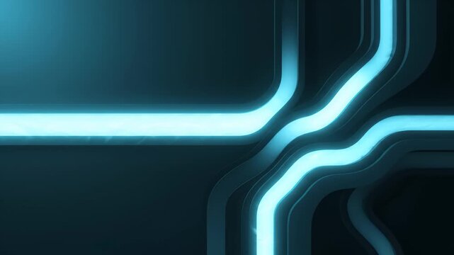 Abstract Glowing Blue Neon Lines Moving Through Dark Tech Background