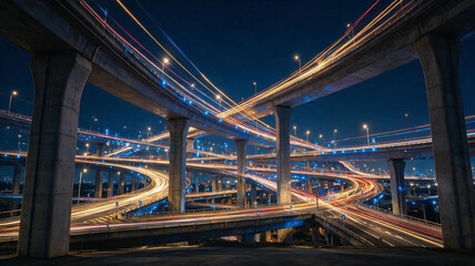 Fast moving traffic creating light trails on a highway © Farhan