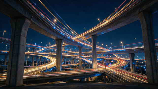 Fast moving traffic creating light trails on a highway