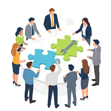 Business people working together to connect puzzle pieces
