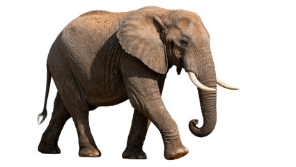 Fototapeta premium African elephant with large tusks walking, isolated on transparent background
