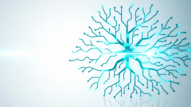 Digital Circuit Tree Growing With Glowing Blue Data Connections