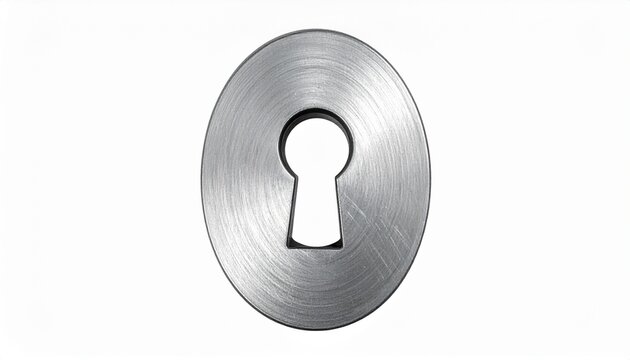 Close-up of a metallic keyhole with a brushed silver finish on a white 2
