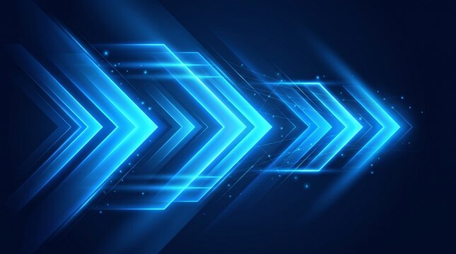 Blue glowing arrows abstract background representing digital growth and technology speed.