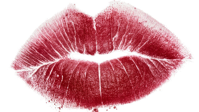 Red lipstick kiss mark imprint, isolated on transparent background