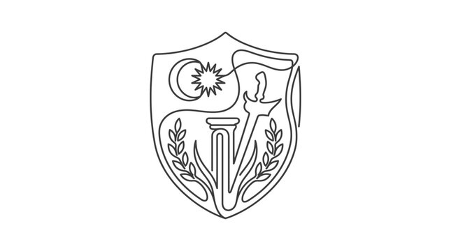 Continuous Single Line Drawing of a Traditional Heraldic Shield with Keris and Crescent Star