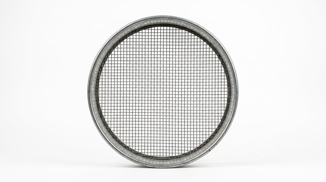 Circular metal garden sieve isolated on white background