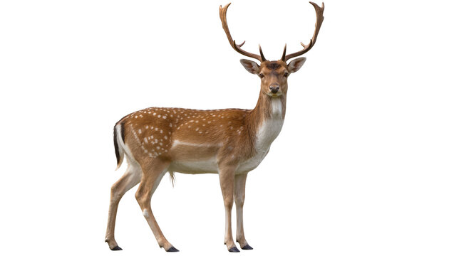 Majestic spotted fallow deer with large antlers, isolated on transparent background