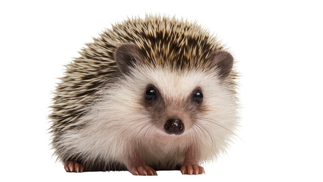 Small African pygmy hedgehog with spiky quills, isolated on transparent background