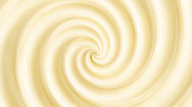 Abstract Creamy Beige Swirl Texture with Smooth Concentric Spiral Pattern, Soft Vanilla Colored Background for Food, Dessert, Cosmetic and Creative Design Macro Close-Up of Smooth Ivory Cream 