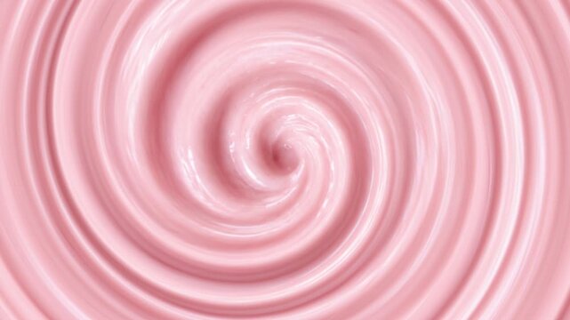 Creamy Strawberry Pink Dessert Filling in a Smooth Circular Swirl, Glossy Thick Texture Close-Up for Cake, Pastry and Sweet Food Background Smooth Pink Cream Swirl Texture with Glossy Spiral Patterns