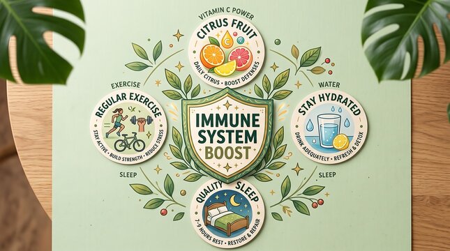 Immune system boost chart with healthy lifestyle habits