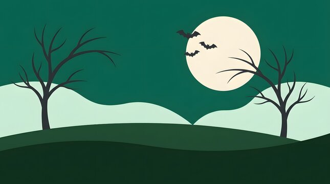 Surreal landscape with a large human face rising above rolling hills and silhouetted trees