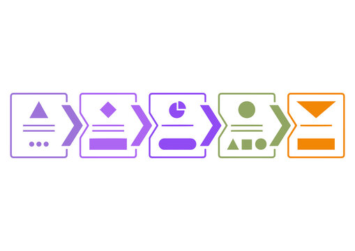 Sequential Five Step Workflow Process Infographic Featuring Geometric Shape Icons And Horizontal Flow Arrows For Professional Business Planning