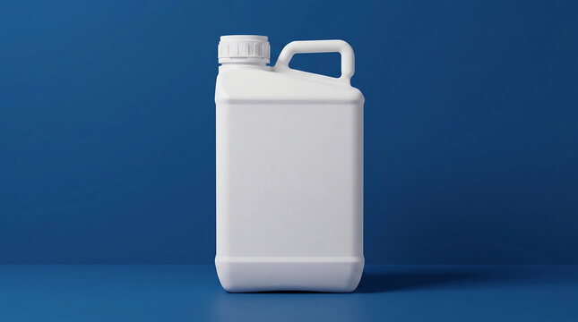 White plastic canister mockup on blue background