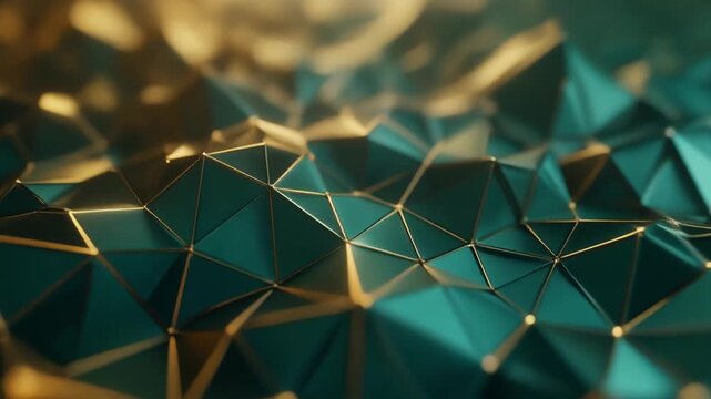 Abstract Geometric Low Poly Wave Emerald Green and Gold