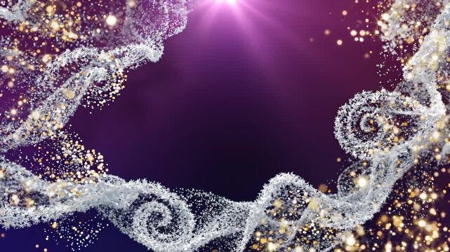 Abstract Purple Background With Floating White Particles and Golden Glittering Bokeh Lights