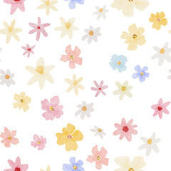 Naklejka premium Seamless pattern with bright wild meadow flowers. Blossom spring summer nature, whimsical botany